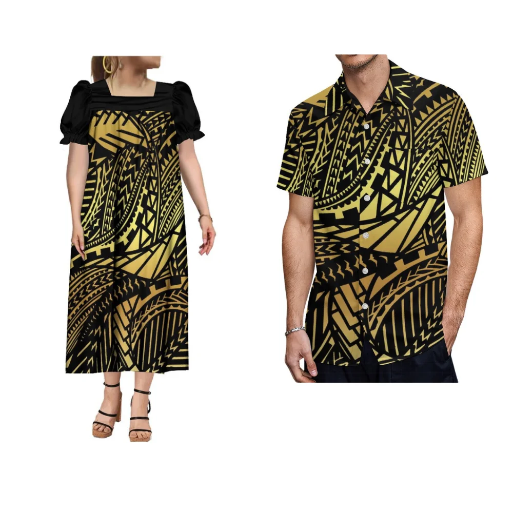 Conjuntos de pareja polinesiana para mujer, vestido Mumu personalizado, camisa de manga corta, ropa de verano, Microsia