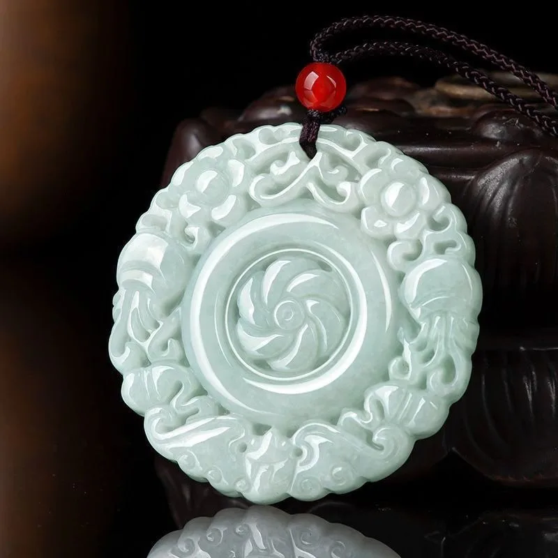 

New Jadeite Flowers Bloom Rich and Ancient Jade Pendant Waxy Ice Pendant Men's and Women's Pendants
