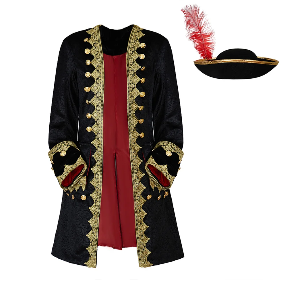 

Vintage Renaissance Men's Coat with Hat Medieval Colonial Rococo Uniform Tailcoat Regency Party Stage Performance Outfits