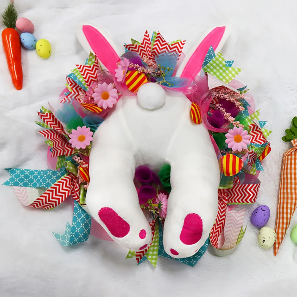 

2025 New Easter Bunny Wreath Colorful Door Wall Oranments Happy Rabbit Home Party Creative Garland Festival Decoration Props