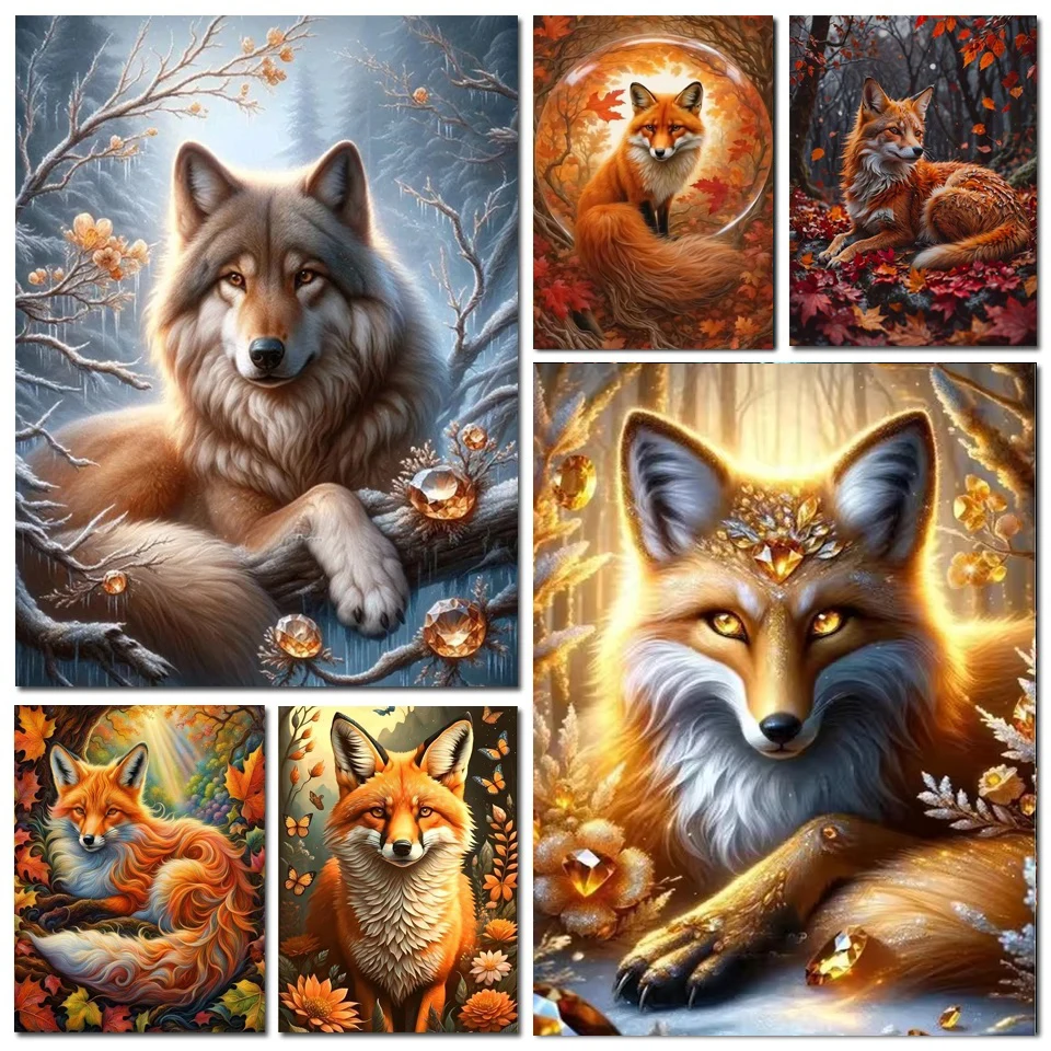 New Arrivals Diamond Painting Cross Stitch Autumn Fox Diy Mosaic Fantasy Animal Art Full Rhinestones Embroidery Home Decoration