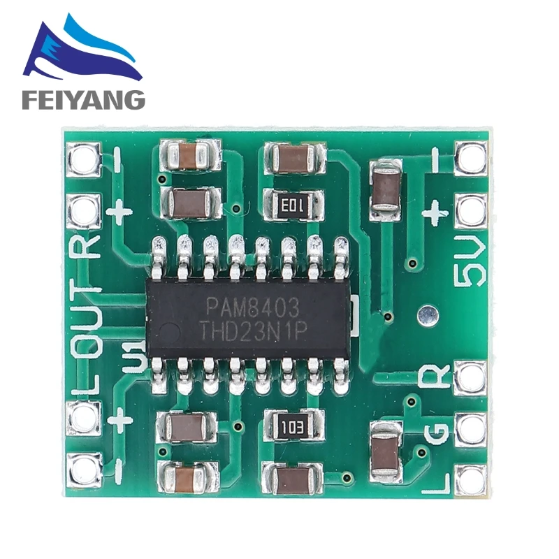 PAM8403 Super mini digital amplifier board 2 * 3W Class D digital amplifier board efficient 2.5 to 5V USB power supply