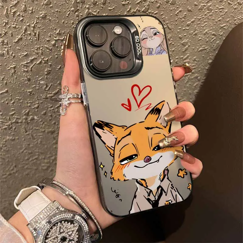 Zootopia زوجين غطاء لطيف لابل آيفون 17 الهواء 16E 16 15 14 13 12 mini 11 8 7 Pro Max Plus حافظة هاتف ملونة