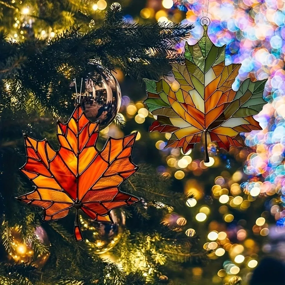 Acrylic Maple Leaf Light Catcher 2D Flat Design Classic Style Maple Leaf Hanging Ornament Wall Hanging Stained Leaf Decorations