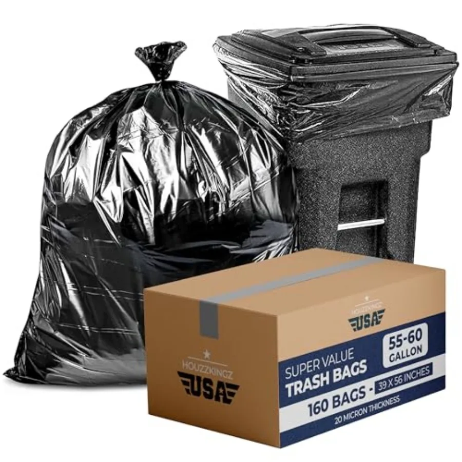 

55 Gallon Large Trash Bags 160 Mega Pack 20 Micron Black Contractor Garbage Bags Heavy Duty Lawn Leaf Yard Waste Bags 55-60 Gal