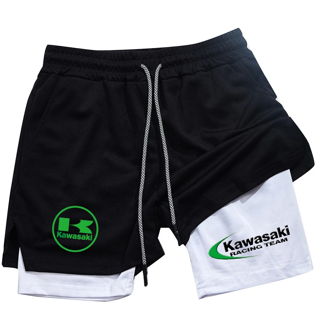กางเกงขาสั้นวิ่ง Kawasaki 2 in 1 สำหรับออกกำลังกาย ยืดหยุ่น ใส่สบาย แห้งเร็ว ระบายอากาศได้ดี เหมาะสำหรับฤดูร้อน