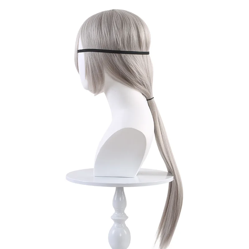 Peluca de motosierra para hombre Kugisaki, cola de caballo larga y recta, color gris plateado, que marcan la cara, sin necesidad de recortar