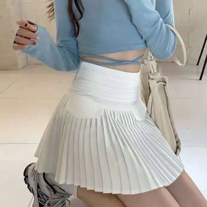 

Fashion Ladies Skirts 2023 New Spring Summer All-match High Waist Short Pleated Skirt Solid Black /white Anti-glare JK Miniskirt