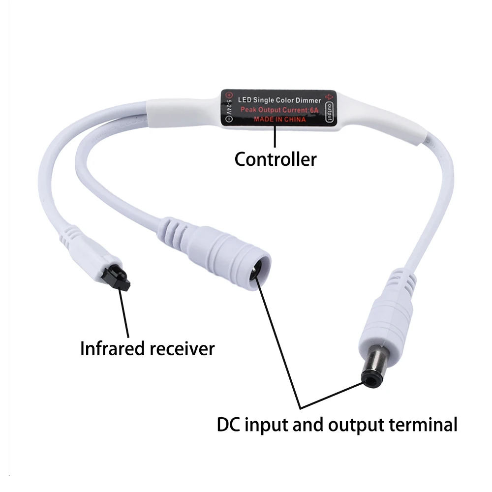 DC5-24V รีโมทคอนโทรลอินฟาเรดขนาดมินิ6ปุ่มตัวควบคุมการหรี่ไฟ LED สีเดียวตัวควบคุมแถบไฟ LED แชนเนล