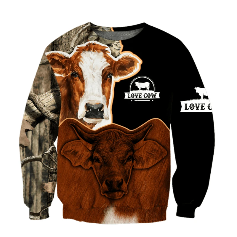 

New Farm Animal Cow 3d Printed Sweatshirts Men's Women's Autumn Casual Long Sleeve Tops Cow Lover Oversized Crew Neck Pullover