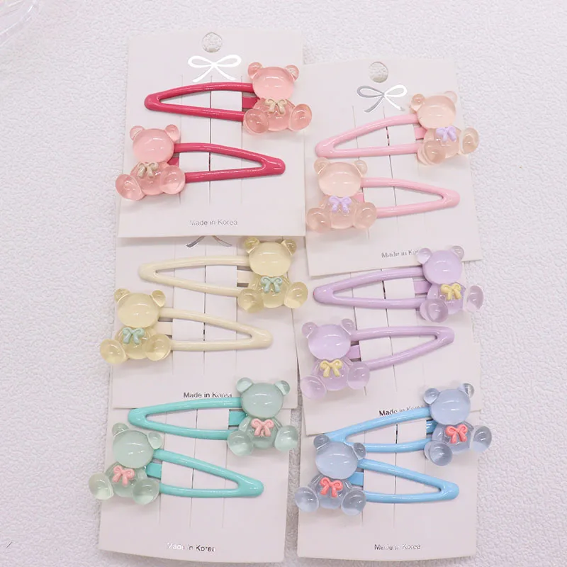 2Pcs/Set Pink Bow  Bear  Cute  Children  Surprise Gift Hairpins Hair Clips  Headwear   Barrette Baby Girls Kids Hair Accessories