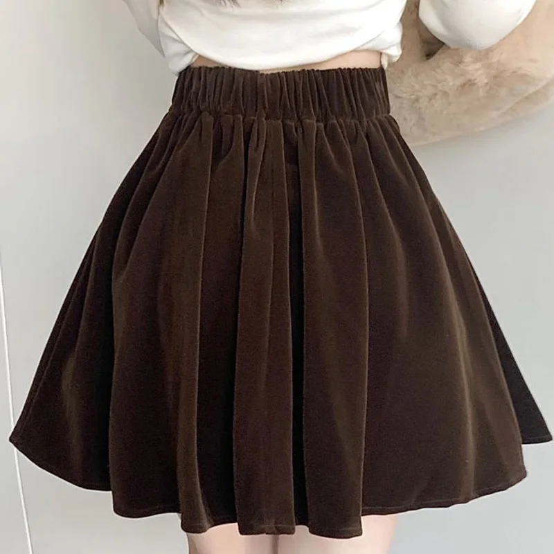 Solid Color Pleated Skirts Fashion Femme Casual Elastic Waist 2023 Sweet Autumn Winter Thin Streetwear New Women's Clothing