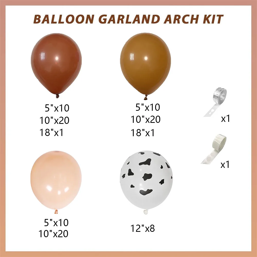 102pcs Western Balloons Arch Kit Nude Brown Apricot Tan Farm Balloon with Cow Print Balloon for Cowboy Farm Birthday Party Decor