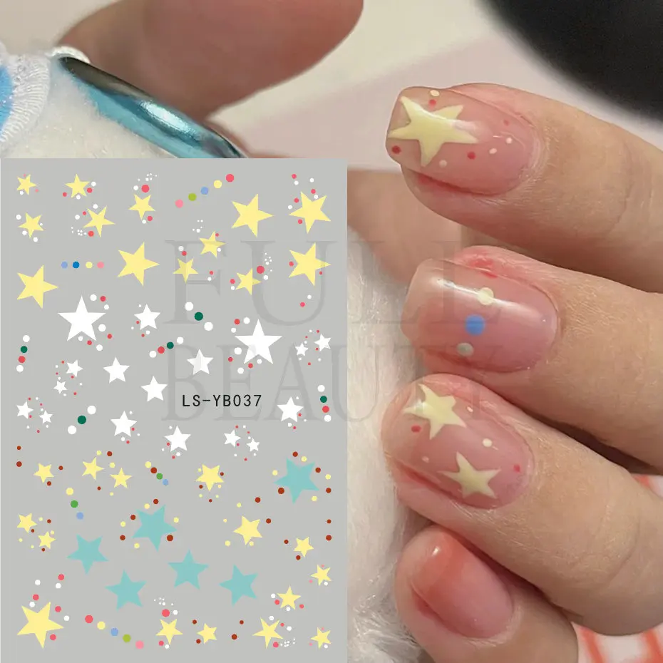 Yellow Stars Nail Stickers Cute Asterism Blue White Manicure Self-adhesive Decals Lovely Girls Nails Decoration Sliders LS-YB037