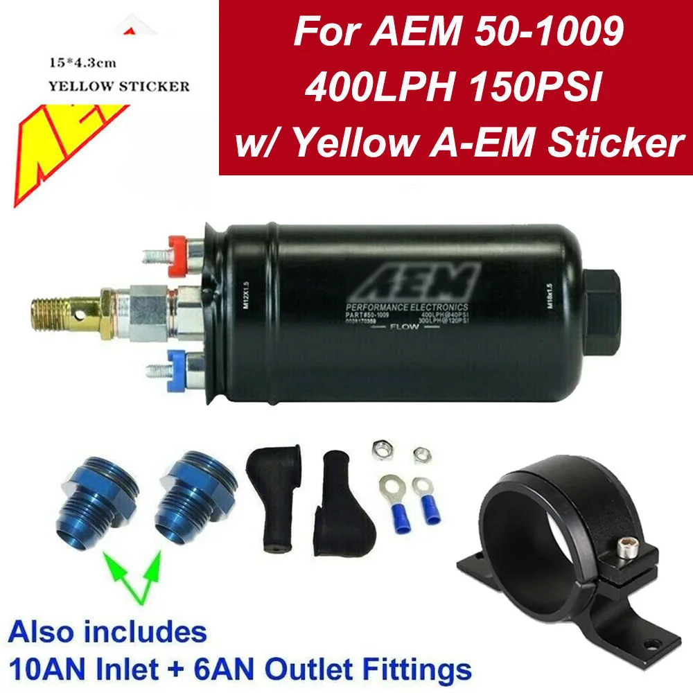 Universal, for AEM 50-1009 400LPH Metric Inline High Flow High Pressure Fuel Pump E85 E90 0580254044 044 Style W/ for AEM Decal