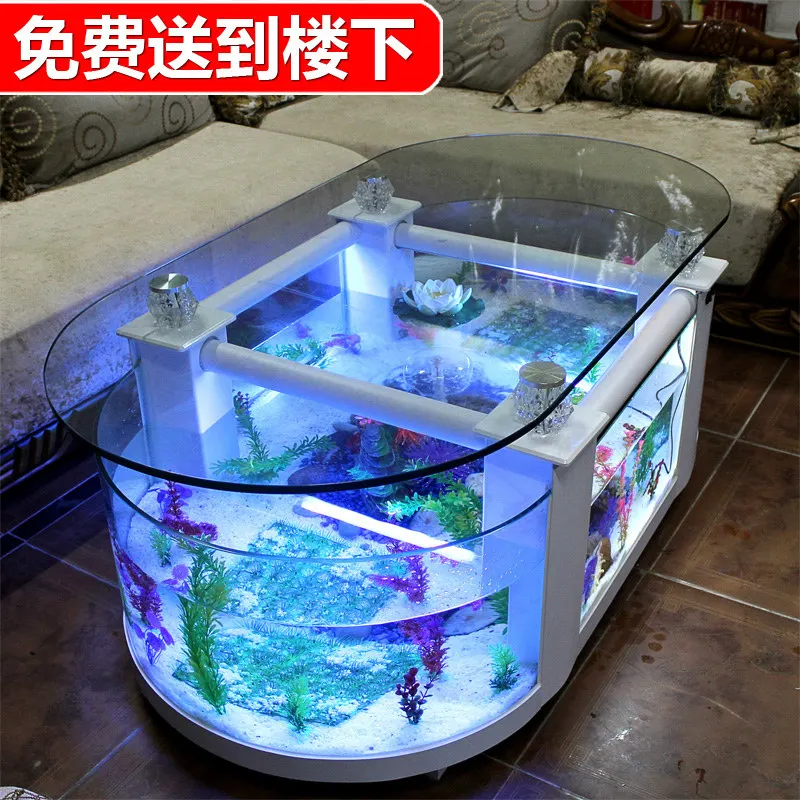 Large ecological coffee table fish tank living room aquarium glass household desktop turtle tank medium TV cabinet
