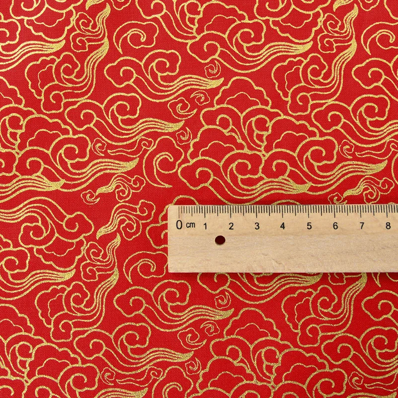 Red Pure Cotton Bronzing Fabric for Wedding Birthday Banquet Decoration DIY Handmade by Half Meter