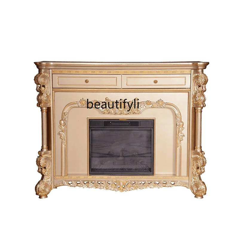 

European-Style Living Room Villa Fireplace Decoration Shelf French Solid Wood Fireplace Cabinet Luxury Living Room