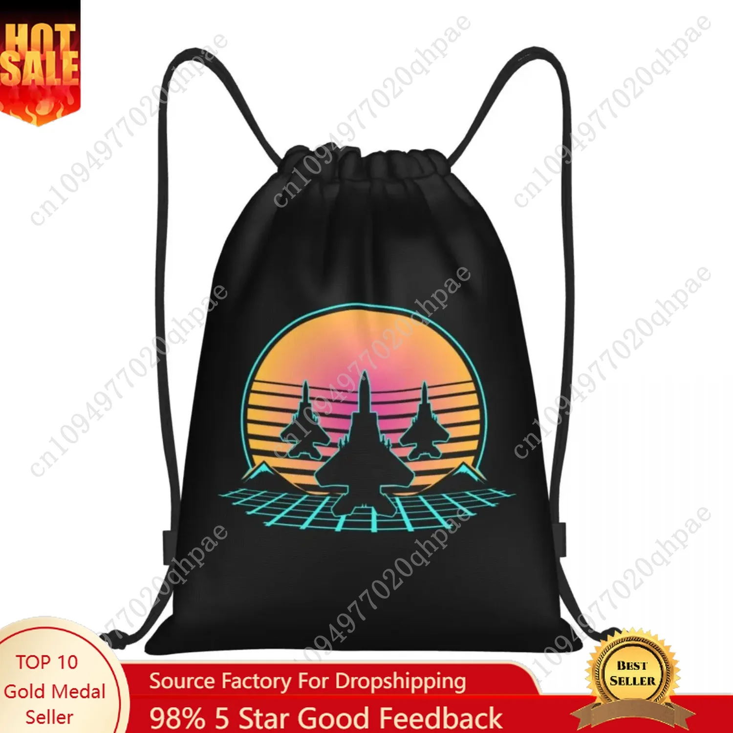 

Custom Retro Airforce Fighter Jet Drawstring Bag Women Men Lightweight Pilot Airplane Sports Gym Storage Backpack
