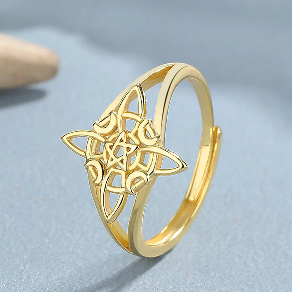 Original 925 Sterling Silver Witch Knot Open Ring for Women Celtic Knot Witchcraft Amulet Ring Hypoallergenic Wicca Jewelry