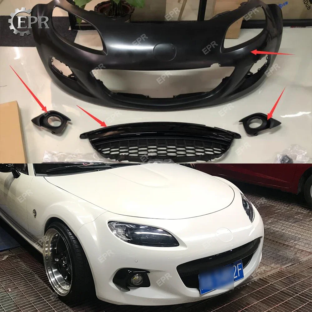 OEM FRP Bumper For Mazda MX5 Roaster Miata NC3 Glass Fiber Front Bumper Sets(3pcs) With Front Grille&Fog Light Cover Body Kit