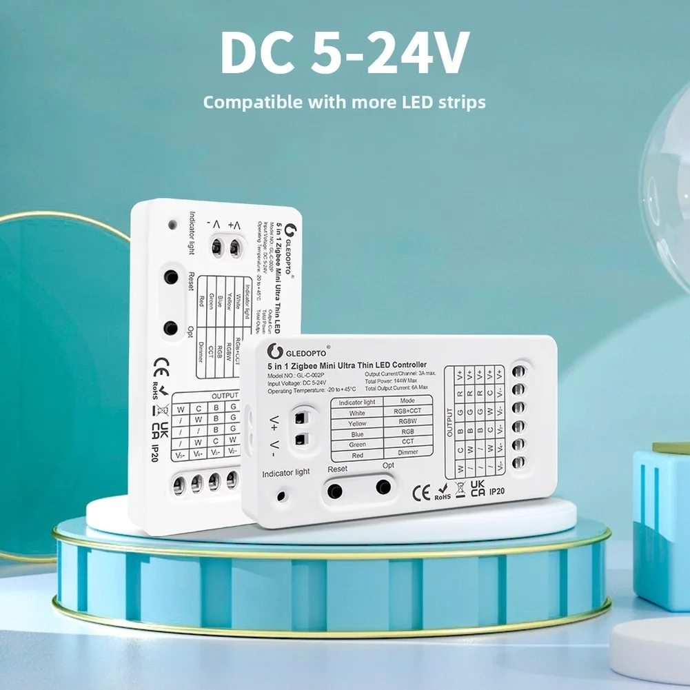 1PC For Zigbee 3.0 5-in-1 Smart LED Controller For RGB CCT RGBW RGB+CCT Dimmer Modes For 5-24V Low Voltage Lighting Parts