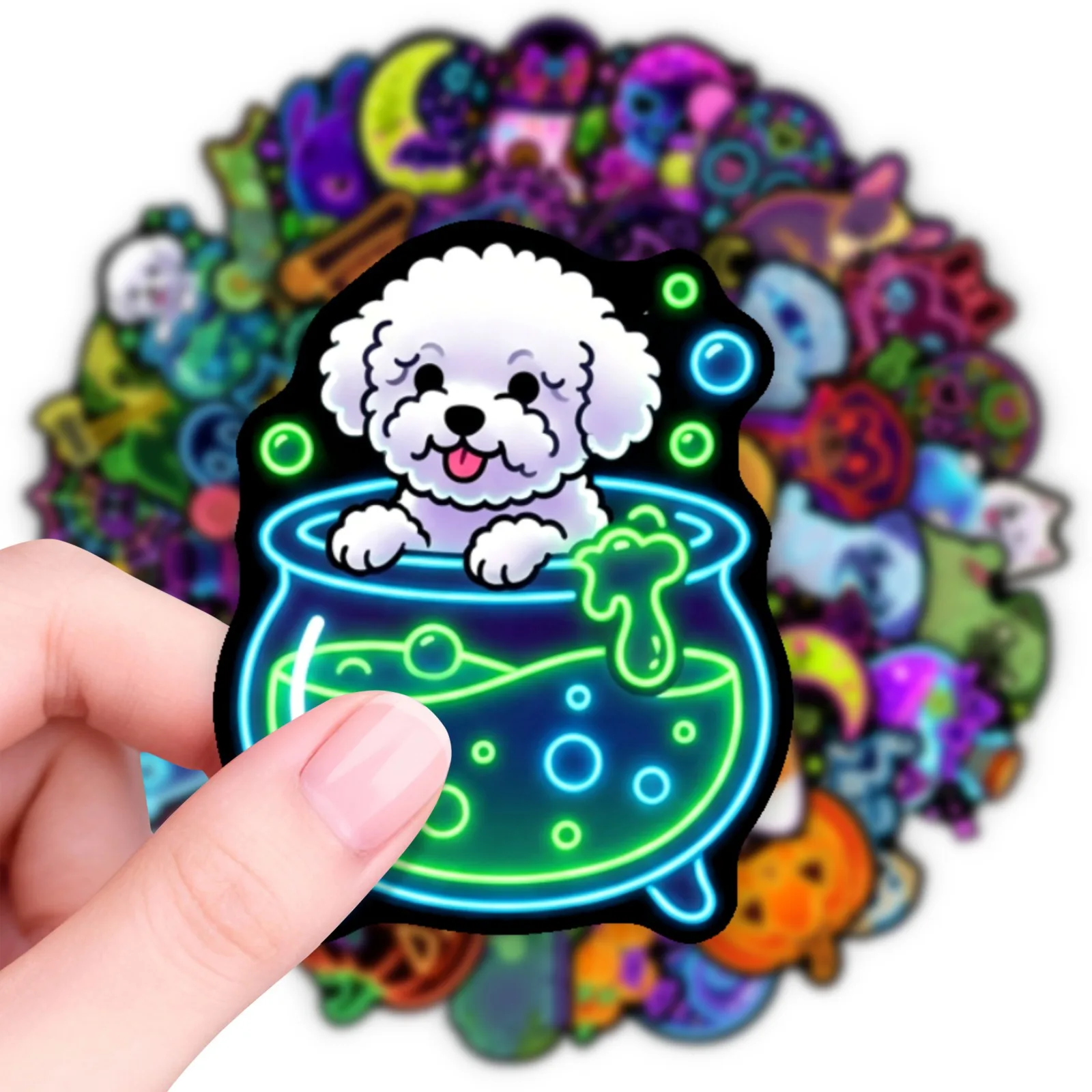 50 PCS Halloween Game & Atmosphere Stickers Funny Neon Pet Pumpkin Graffiti Waterproof Decals Decorate Helmet Skateboard
