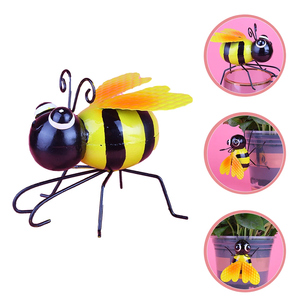 

Iron Bee Decor Weather Resistant UV Proof Meticulous Craft Garden Statue Outdoor Ornaments Mini Decorations for Home Office