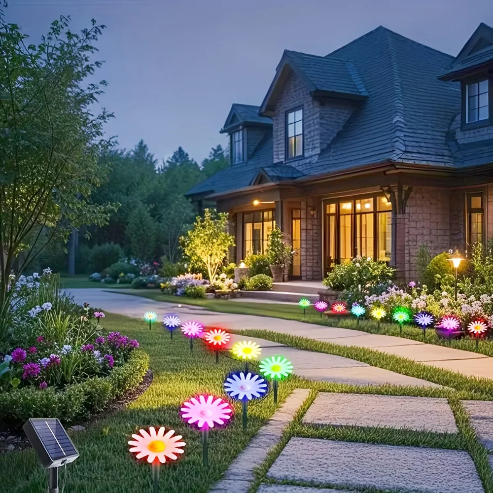 Natural Fresh Solar Daisy Garden Stake Lights, Warm Glow Flower LED Lights for Yard Path Spring Summer Outdoor Decoration