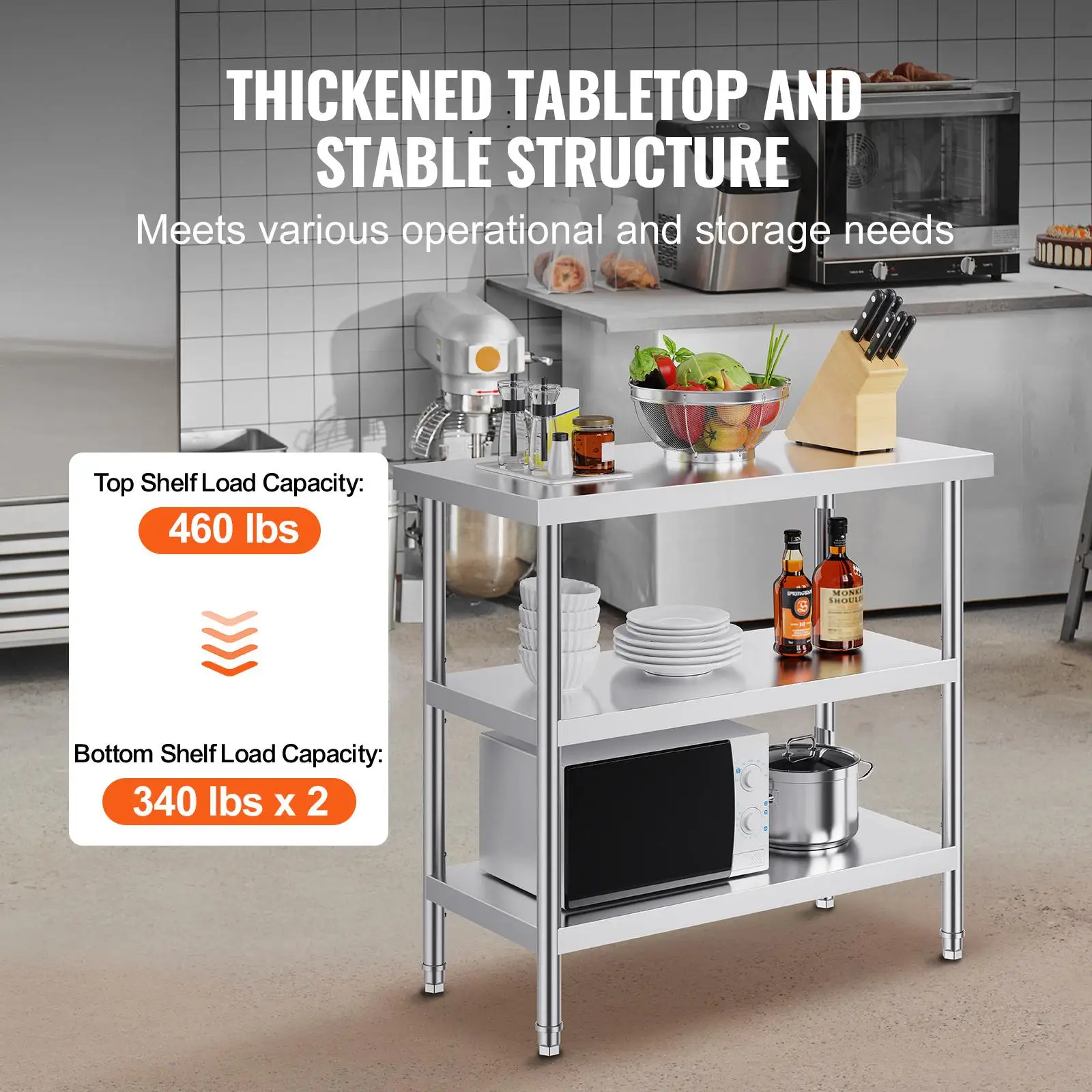 Stainless Steel Food Prep Table 18 x 36 x 34 Inch Commercial Kitchen Worktable with 2 Adjustable Undershelves Heavy Duty Metal Work Table for bbq Kitchen Home Garage