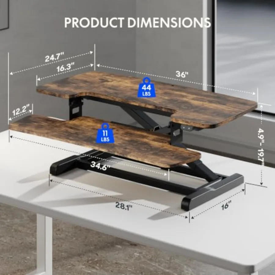 Electric Standing Desk Converter, Motorized Sit to Stand Desk Riser, Height Adjustable Desktop Dual Monitor Workstation with La