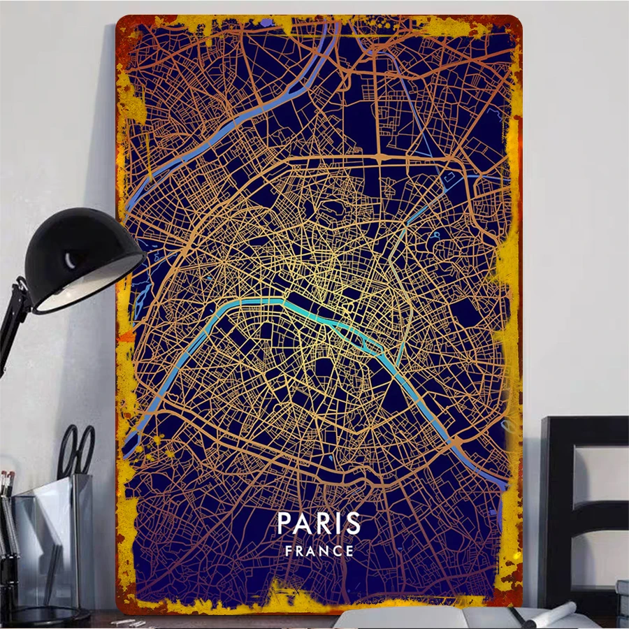 Paris City Map Metal Wall Art Modern Minimalist Home Decor France Urban Street View Iron Painting for Living Room