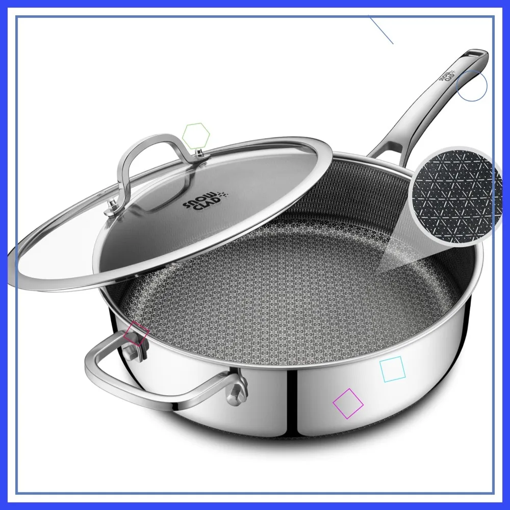 

12-дюймовая антипригарная сковорода с крышкой, без PFOA, подходит для мытья в посудомоечной машине и использования в духовке, для всех типов плит