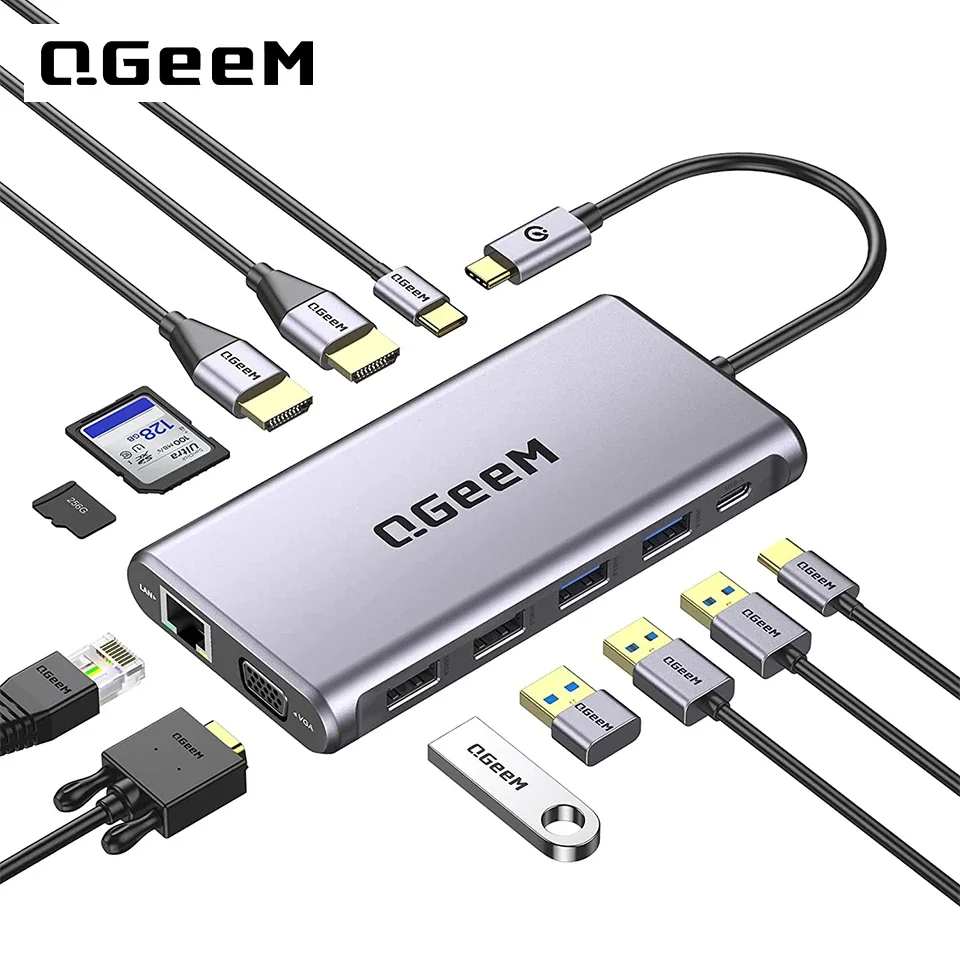 QGeeM USB C Docking Station with dual monitor support