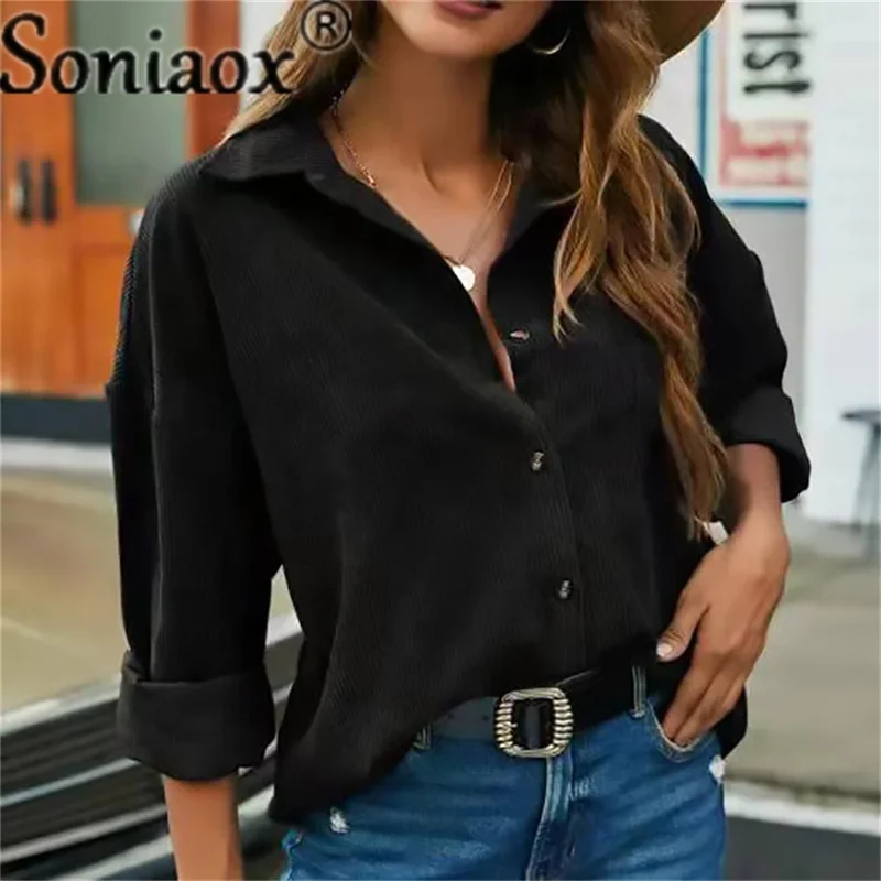 Corduroy Shirt Women Solid Color Long Sleeve Turn-Down Collar Casual Loose Fashion Tops Ladies Streetwear Shirt Vintage Clothes