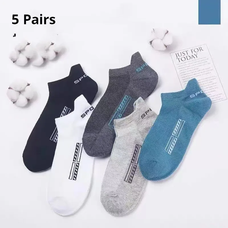 

5 Pairs Of Mens Summer Thin Mesh Breathable Mens Polyester Sports Socks Sweat Absorbing Short Socks