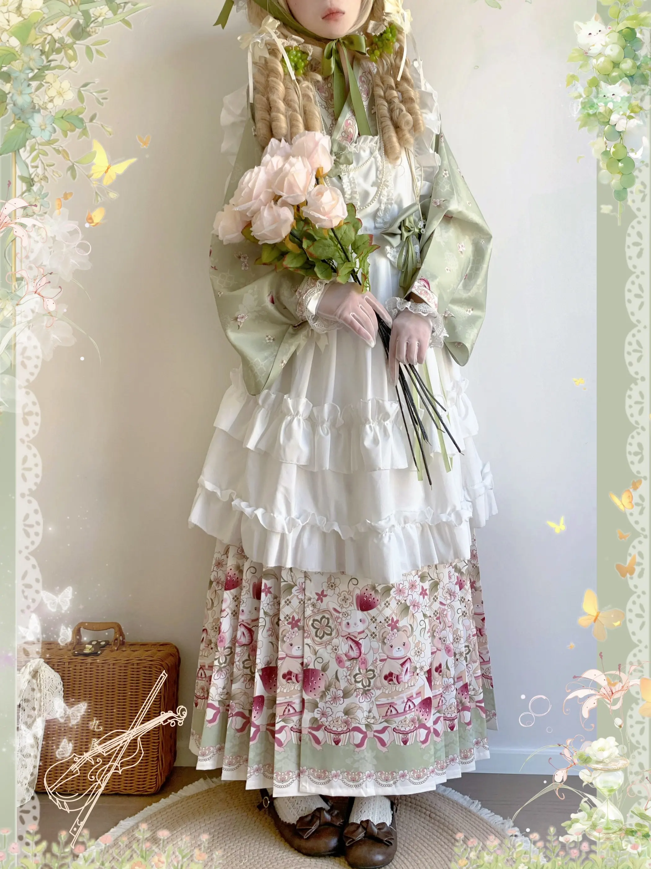 Sweet Ming Dynasty Style Hanfu Set with   Lapel And Lolita  Face Daily Covering Skirt Qingyi Initial M...