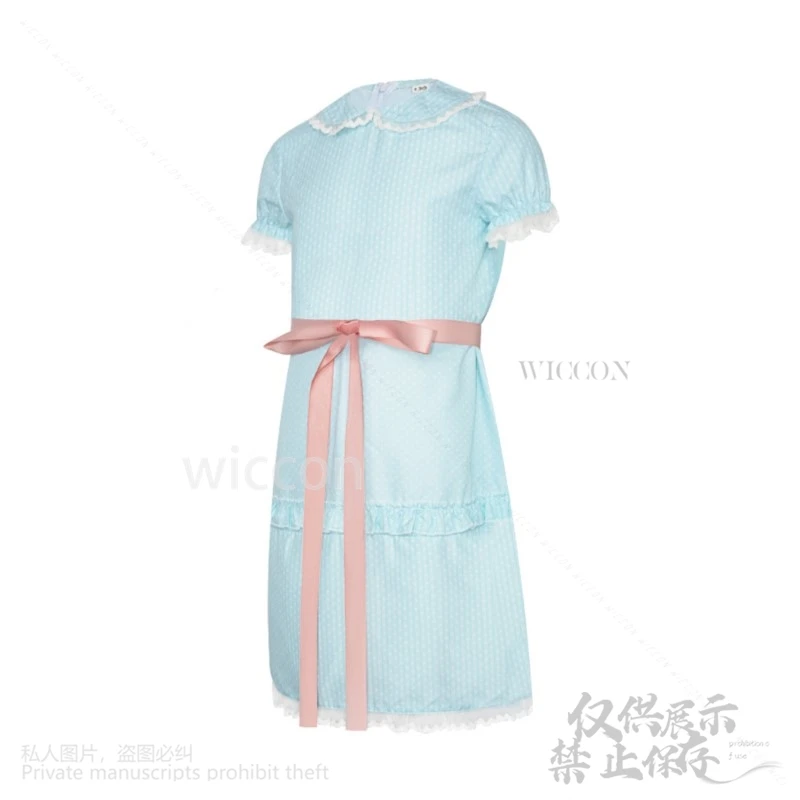 Anime Film die glänzenden Cosplay Horror Zwillinge Kleid blau Halloween Puff ärmel Lolita Outfits Kleid Röcke für Mädchen Frau Perücken