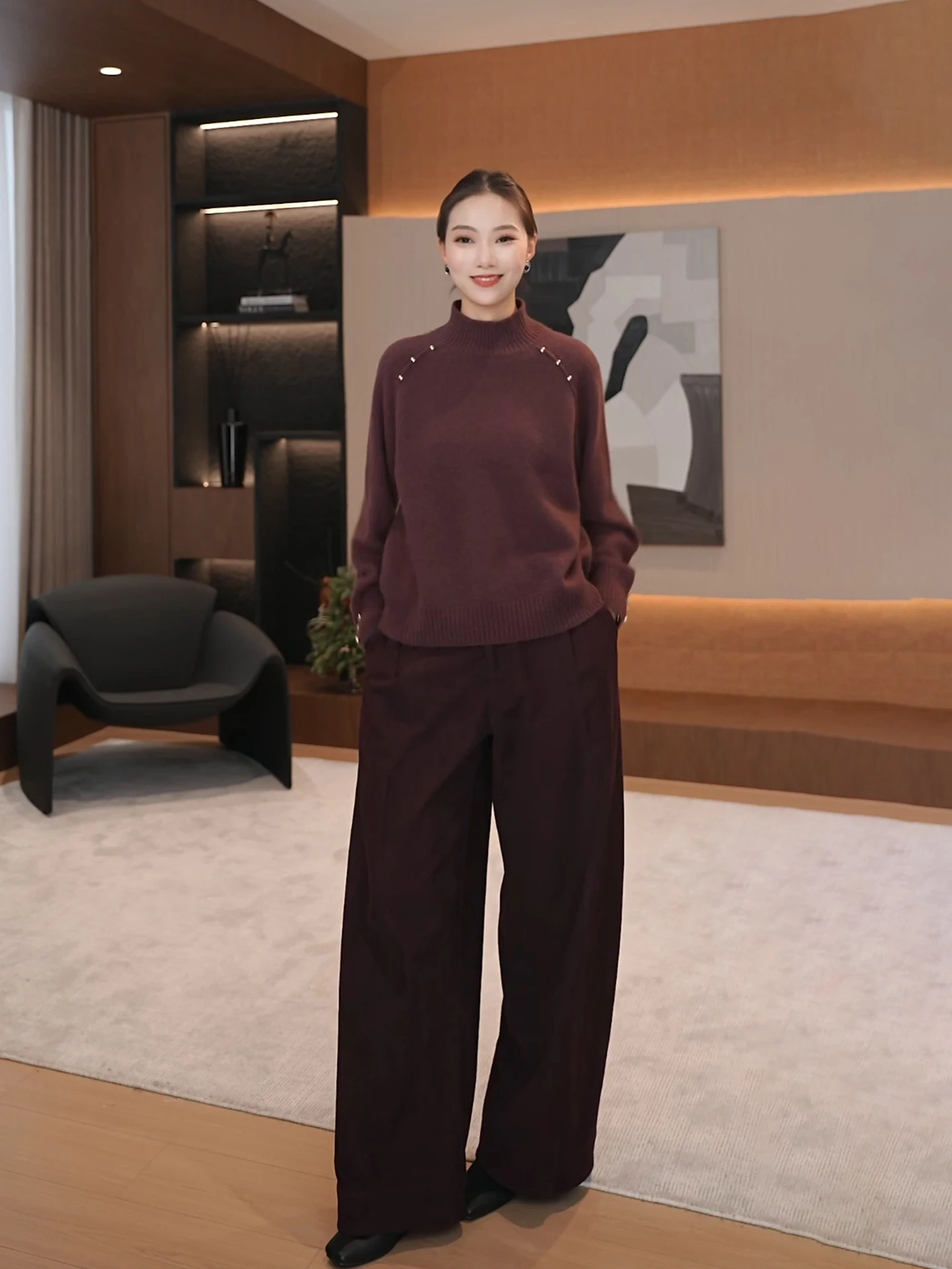 

Loose Fit Knitted Sweater Women's Crew Ne Pullover Soft Warm Regular Sve Long Spring New Sle Pure Color f High Collar