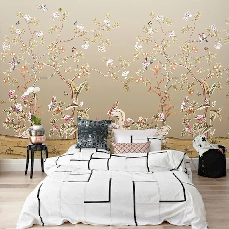 Custom Photo Wallpaper 3D Hand Painted Flowers And Birds Mural Living Room TV Sofa Bedroom Study Chinese Style Papel De Parede