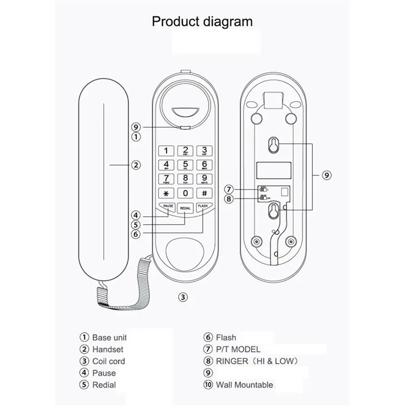 LXYB18B Corded House Phones Landline Wall Mountable Landline Telephone Adjustable Ringtone Volume Home Office Desktop Landline