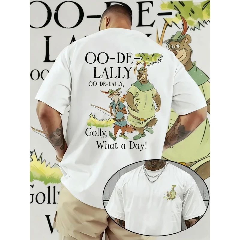 نمط هود روبن هود لصيف 2025 للرجال من ديزني "OO-DE-LALLY" و"GOLLY WHAT A DAY!" تي شيرت مطبوع عادي 100% من القطن الخالص #1