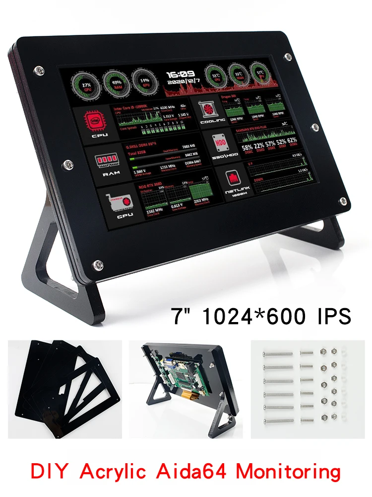 

7-дюймовый ЖК-монитор IPS 1024x60 0 с RGB подсветильник кой AIDA64, ЖК-дисплей с USB, поддержка Raspberry Pi