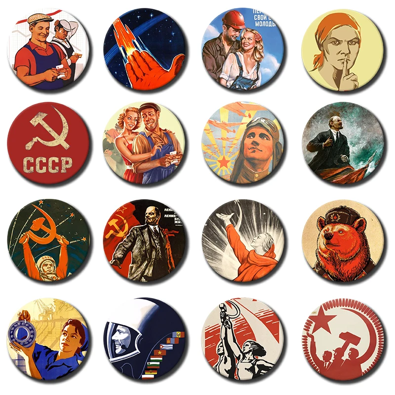 1 pièce Badge rond URSS Russie, Symbole du Communisme Soviétique, Broches et épingles Staline, Cadeau, Décoration pour sac à dos, Accessoires de chaussures et bijoux