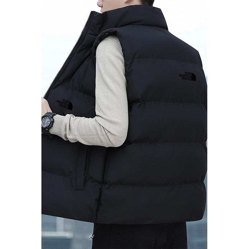 Men's vest, warm sleeveless jacket, winter waterproof jacket with zipper, autumn vest, clothing brand, double-sided wear