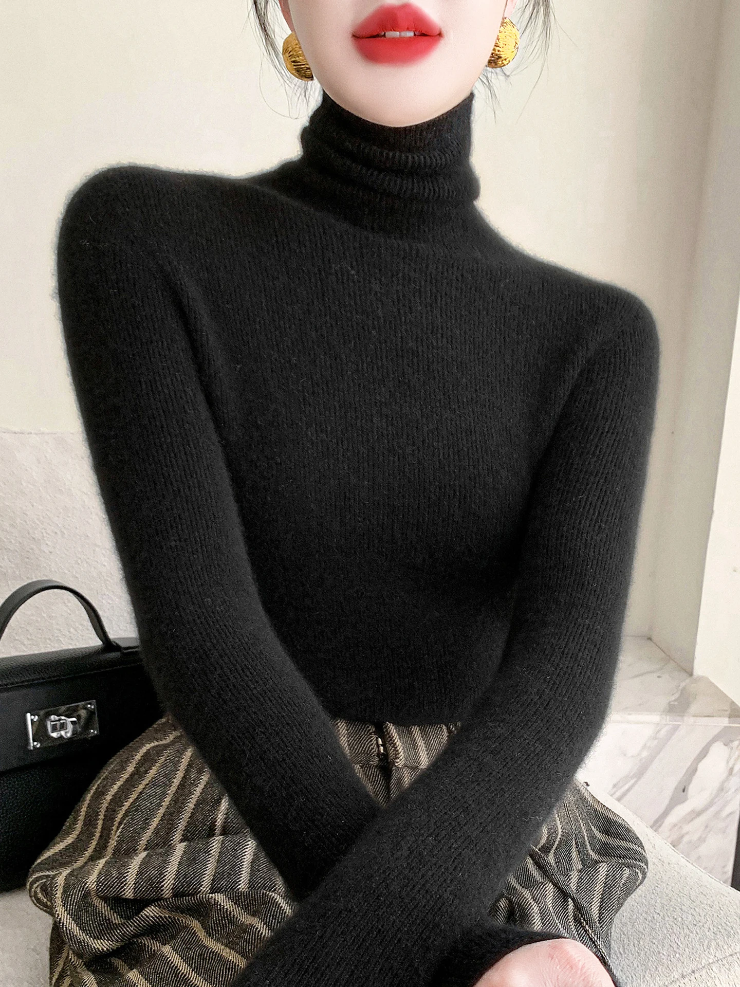 

Bla High Collar Slim Fit Women's Knitwear Base Layer irt for Coat Inner Wear Bulk Ne Knitted Sweater Sl Premium Q...