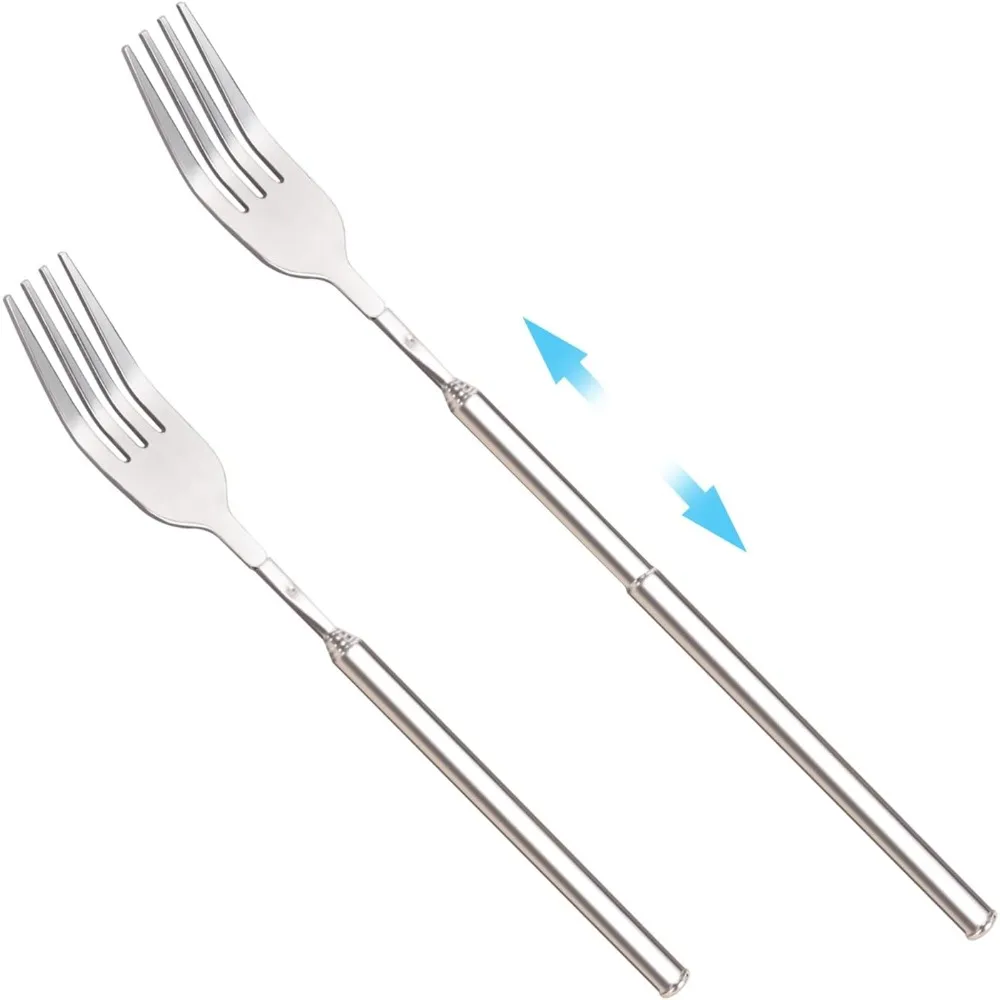 

2PCS Extendable Fork, Telescopic Forks Stainless Steel Dinner Long Forks Extends to 25 Inches, BBQ Fruit Dessert Long Handle For