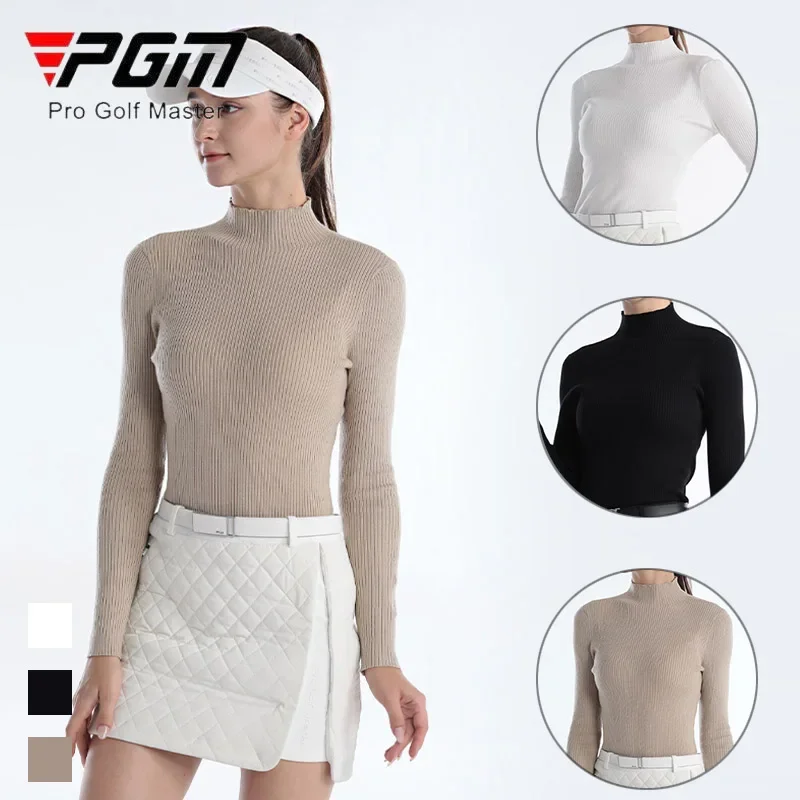 PGM Women Keep Warm Elastic Golf Sweater Ladies Slim Knitted Bottoming Shirts Women Stand Collar Long Sleeve Tops Golf T-shirt