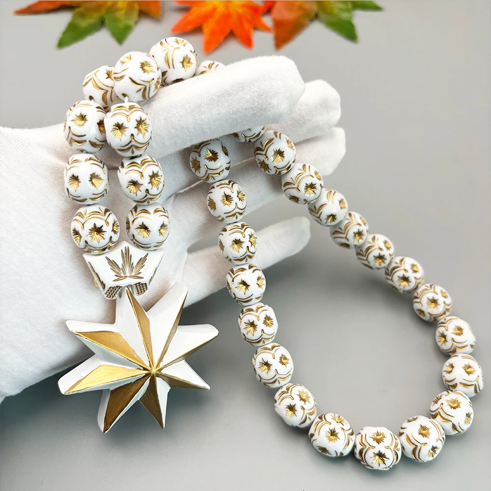 KC1016 Octagonal Star Resin Paintings  Exquisite Beads Decorate 3D Three-Dimensional Two-Color  Pendants White Gold Decoration