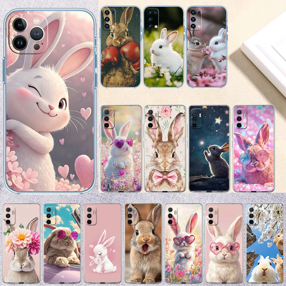 AA42 Rabbit Cartoon Transparent Phone Case for Motorola Moto Edge 20 30 40 50 S30 Fusion Ultra Pro Neo Lite